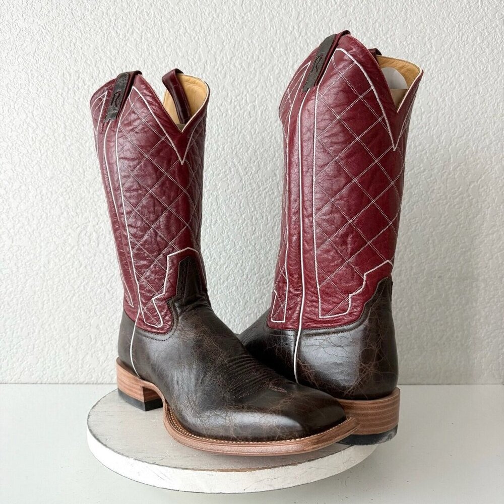Rod Patrick Mens Cowboy Boots 15AA Mocha Bison Brown Leather Western Square Toe